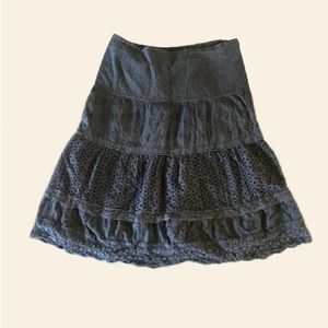 Chicos Size 1 Tiered Black Lace Midi Peasant Skirt Womens Size M cottage boho
